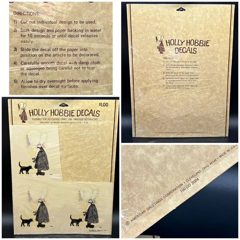 Holly Hobbie 3 Decals & 1 Decoupage Print American Greetings Paper Craft